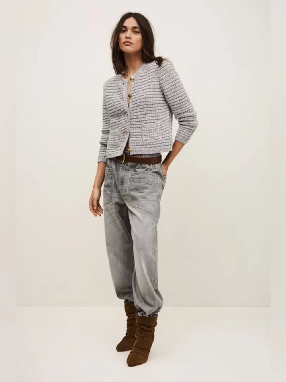 ba&sh Bash Guspa Multicolor Tweed Cardigan Jacket Gray Pastel Multi | size 1 / S - Picture 3 of 16